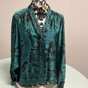 Zara Teal and Black Paisley Blouse